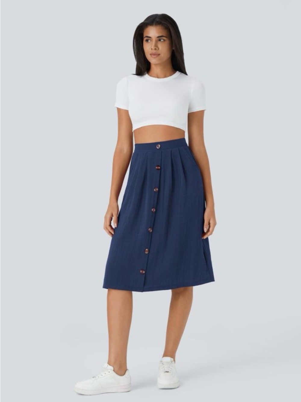 NWT Women's HALARA High Waisted Pocket A Line Midi Casual Linen-Feel Skirt